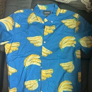 Bonobos Blue & Yellow Casual Button Down Shirt- Banana print. Size Medium